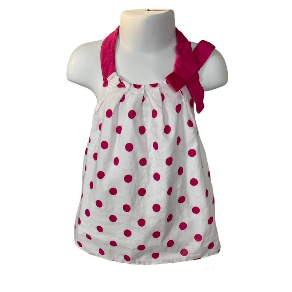 Girls 3T Old Navy White Hot Pink Polka Dot Bow Halter Swing Top Blouse Lined